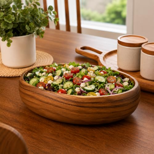 Handcrafted Hawaiian Wood Serving Bowl – Organic Acacia Natural Wooden Salad, Soup, Decor, Fruit & Candy Bowl (X-Large 5x12 inch) - size: Extra Large