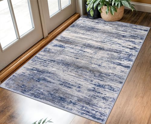 KOZYFLY Abstract Washable 3x5 Area Rug Kitchen & Entryway Rug Grey Blue | Non Slip, Low Pile, Non-Shedding, Modern Design, Ultra Soft, Indoor Accent for Entrance Kitchen Bedroom Bedside Office - color: Blue-grey, size: 3' x 5' (Rectangular)
