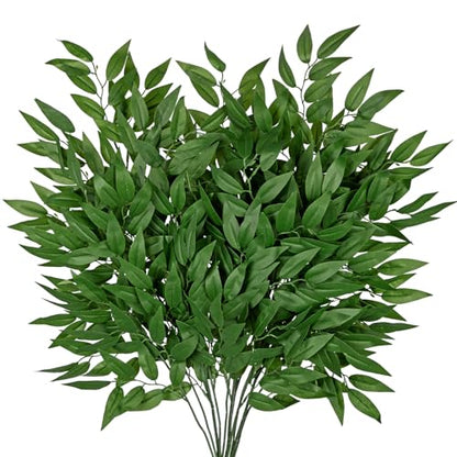 Faux Eucalyptus Stems Italian Ruscus Willow Eucalyptus Leaves 30” Long Fake Salix Leaves 6 Pack Silk Greenery Stems for DIY Bouquet Arrangements -Artificial Eucalyptus Stems-Green - color: Italian Ruscus#2