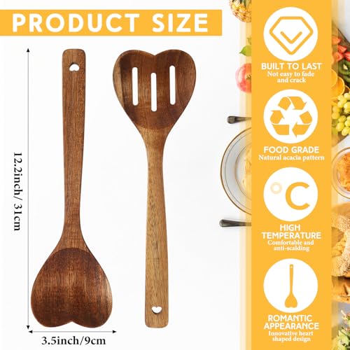 Patelai 2 Pcs Wooden Heart Spoon Set for Cooking Acacia Heart Shaped Wooden Spoonlong Handle Christmas Kitchen Utensils Gifts for Wife Grandma Moms Hostesses Cooks Housewarming Wedding Decoration