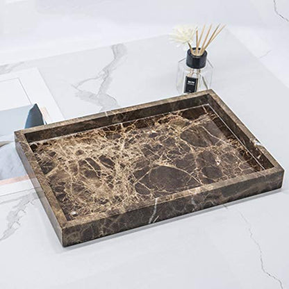 Natural Marble Storage Vanity Tray, Cosmetics Jewelery Tray, Kitchen Organizer, Coffee Table Tray (Coffee Net, 11.8L x 7.87W x 1.18H) - color: Coffee Net