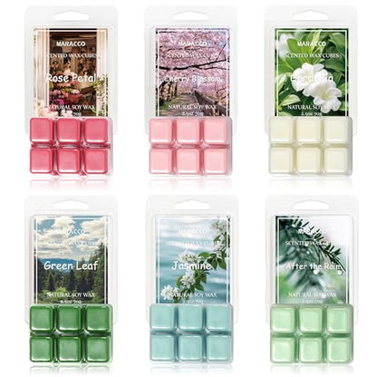 Summer & Spring Scented Wax Melts, Flower and Leaf Scented Wax Melts | Soy Wax Cubes for Wax Warmer, 6 x 2.5oz - color: Natural Plant
