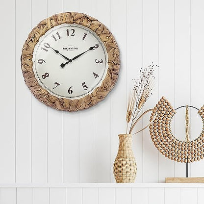 Farmhouse Series, Rustic Woven Clock | 12.6-Inch Natural Woven Water Hyacinth/Seagrass Wall Clock, Wall Art for Home & Farmhouse Décor - size: 12.6 inch