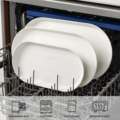 Taeochiy Large Oval Serving Platter Set of 3 (16"/14"/12") - White Ceramic Turkey Platters for Entertaining, Party Serving Tray, Oven Dishwasher Safe