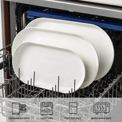 Taeochiy Large Oval Serving Platter Set of 3 (16"/14"/12") - White Ceramic Turkey Platters for Entertaining, Party Serving Tray, Oven Dishwasher Safe