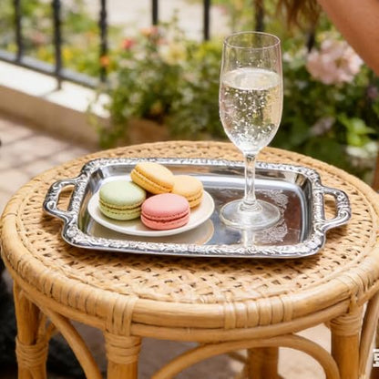 Metal Trays for Food Rectangular Modern with Handles | Silver Tray Food Serving Platter for Candy Bread Cake Charcuterie Dessert Fruit Party Home Kitchen Living Room
