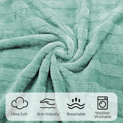 3-Pack Fleece Throw Blankets 50x60, 300GSM Ultra Soft Flannel, Siro-Spun Yarn Dual-Tone Textured Design, Lightweight Warm Couch Sofa Bed Blankets, No Shedding All Season (Light Green) - color: Siro Yarn Light Blue