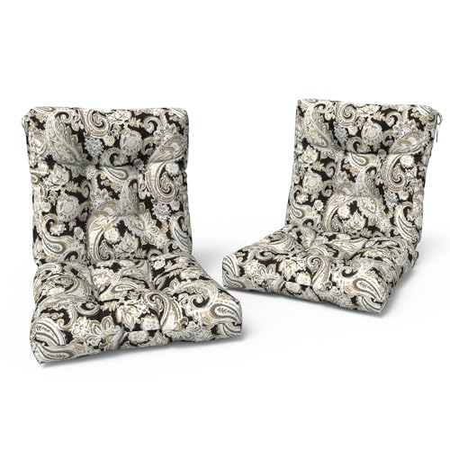 LVTXIII Outdoor Tufted Low Back Cushions, Solid Fluffy Seat and Back Chair Cushion with Ties, Patio Replacement Rocking Chair Cushion for Outdoor Furniture Use, 21 W x 21D, 2 Pack, Paisley Black - color: Paisley Black, size: 42x21x4
