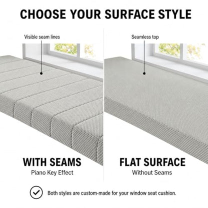 Custom Bay Window Sill Seat Cushion Plump Textured Line Customized Bench Seating Foam Cushions for Indoor Furniture, Mudroom, Reading Nook, Kitchen Dining Room, Anti-Cat, Splash-Proof, Non Slip Bottom