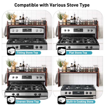 Noodle Board Stove Cover and Over the Stove Spice Rack Combo Set | Expands Countertop Space, Stove Top Cover Used as Serving Tray, Sink Cover, Spice Shelf with 4 Hooks, Farmhouse Decor, Walnut - color: Set - Walnut