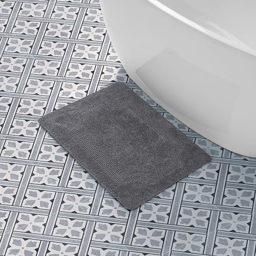 Laura Ashley - Reversible Cotton Bath Mat, Premium Bathroom Décor, Machine Washable Bathroom Rug, Highly Absorbent, 17"x24", Charcoal - color: Charcoal, size: 1'5" x 2' (Rectangular)