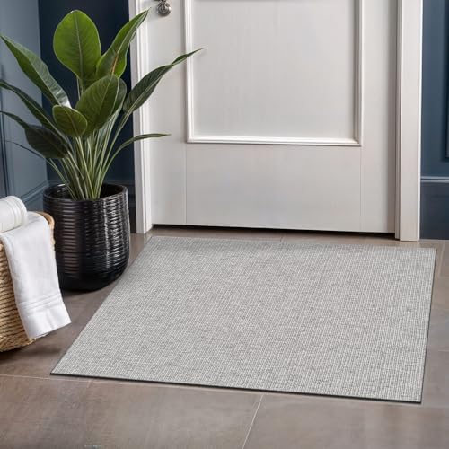 Beverly Rug Easy Jute Gray Entry Rug 2x3 Solid Washable Durable Outdoor Indoor Area Rugs for Living Dining Patio Office Stain Resistant Non Shedding Casual Indoor Outside Carpet 2 x 3 Gray - color: Grey, size: 2' x 3' (Rectangular)