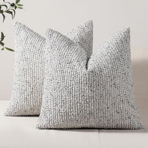 Striped Euro Sham Pillow Covers 26x26 Set of 2 Blue Textured Boucle Chic Morden Boho Accent Farmhouse Square Decorative Couch Throw Pillow Covers for Home Decor Bed Sofa Living Room - color: Blue, size: 26" x 26" (Pack of 2)