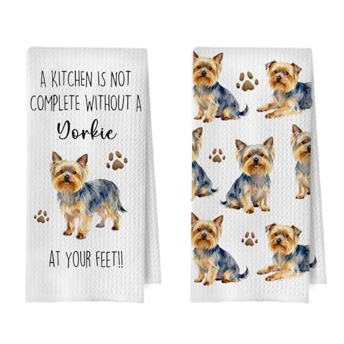 Yorkie Gifts Kitchen Towels Set - Funny Yorkie Gifts Decorative Waffle Dish Towels, Dog Gifts for Women Hand Towel, Dog Kitchen Decor Tea Towel, 16×24 Inches Set of 2 - color: Yorkie