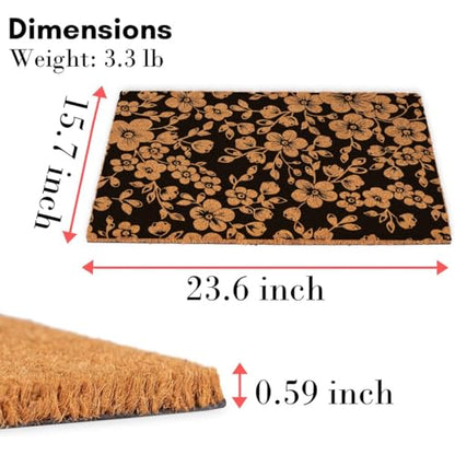 Floral Pattern Coir Doormat, 23.7x15.7 inch, Water Resistant, Durable, Machine Made, Small, Traditional Style, Spot Clean Only - color: Garden Floral Pattern