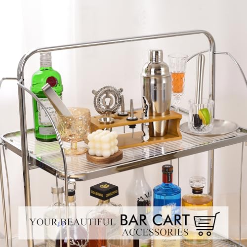 Bartender Kit Cocktail Shaker Set with Stand Bar Tool Bar Set for Drink Mixing Home Bartending Kit 11-Piece Bar Cart Accessories: Martini Shaker, Mixer Spoon, Jigger, Muddler, Strainer & Recipes Gifts - color: Burlywood Silver - 11pcs