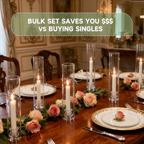 20 Pack Glass Hurricane Candle Holders 12.6" Open Ended Candlestick Tubes | Clear Bottomless Cylinders Holder Suitable Taper LED Candles for Wedding Party Christmas Table Centerpiece Decor