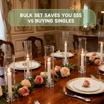 20 Pack Glass Hurricane Candle Holders 12.6" Open Ended Candlestick Tubes | Clear Bottomless Cylinders Holder Suitable Taper LED Candles for Wedding Party Christmas Table Centerpiece Decor