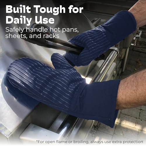 Silicone Oven Mitts - Dark Royal Blue Set of 2-12.5" - Heat Resistant to 536 F / 280 C Kitchen Gloves - Professional Grade Protection Hot Cooking Baking - color: Royal Blue