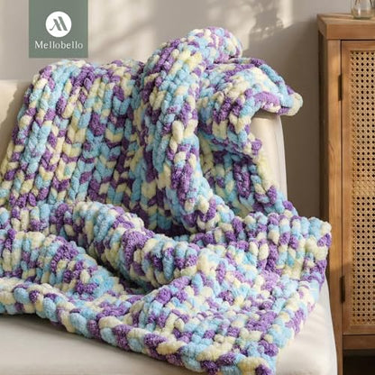 Jumbo Chunky Yarn for Hand Knitting - Super Thick Chenille Chunky Yarn for Crocheting - Extra Soft Bulky Fluffy Blanket Big Yarns 8 Jumbo Pack (27yds,8 oz Each Skein) - color: Soft Aurora
