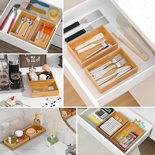 VeyFey Silverware Tray for Drawer, Stackable Kitchen Bamboo Drawer Organizer 9" x 6" x 2" Set of 2 - size: 9" x 6" x 2"