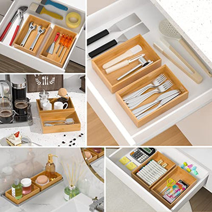 VeyFey Silverware Tray for Drawer, Stackable Kitchen Bamboo Drawer Organizer 9" x 6" x 2" Set of 2 - size: 9" x 6" x 2"
