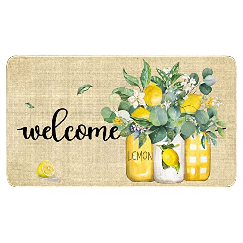 Summer Door Mat,Lemon Yellow Indoor Outdoor Non-Slip Summer Doormat,Entryway Front Porch Summer Welcome Door Mats for Entrance Decor 30" x 17" - color: 6 Summer Lemon