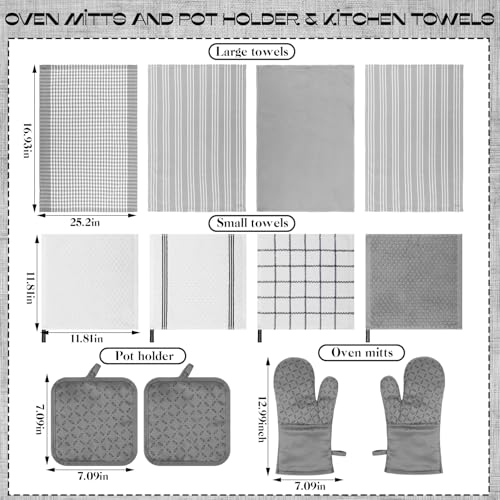 LemonRoad 12 Pcs Oven Mitts Kitchen Towels Dishcloths with Pot Holders Sets Dish Towels Sets Oven Gloves Heat-Resistant Pot Pads with Silicone for Kitchen Cooking Baking(Gray) - color: Gray