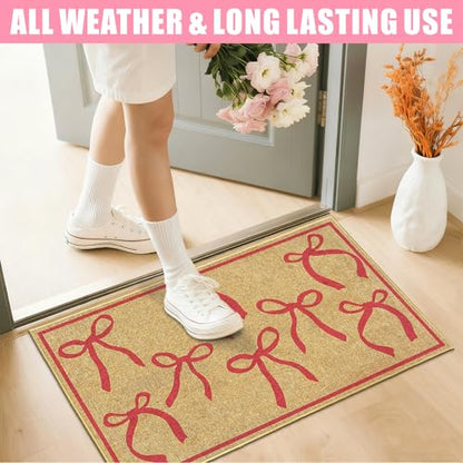 Pink Bow Mats Ourdoor Welcome Mat for Inside Outside Entrance Kitchen Rugs - color: Pink Bowtie