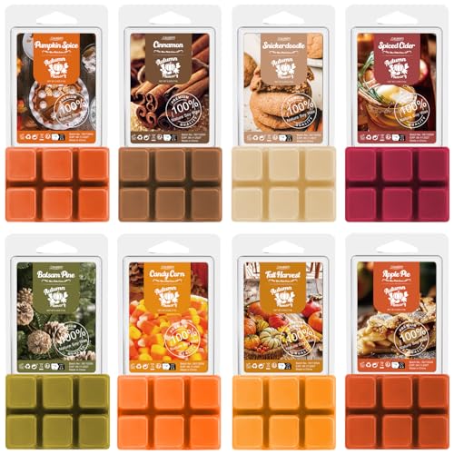 Salubrito Fall Scented Wax Melts, Strong Scented Soy Wax Cubes/Tarts Variety Set- Pumpkin Spice, Cinnamon, Spiced Cider, Snickerdoodle, Balsam Pine, Candy Corn, Fall Harvest, Apple Pie, 8x2.5oz - color: Gold