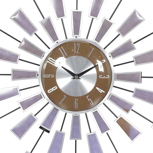 Deco 79 Metal Decorative Wall Clock Starburst Wall Clock for Home with Silver Accents, Wall Clock for Room 22" x 3" x 22", Brown