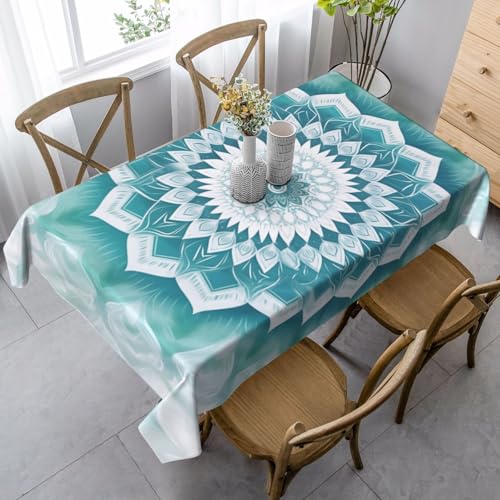 Blue Mandala Flower Rectangle Tablecloth Washable Table Cloth 60x90 Inch Table Cover Waterproof for Decoration Kitchen Dining Room - color: Blue Lace Rectangle