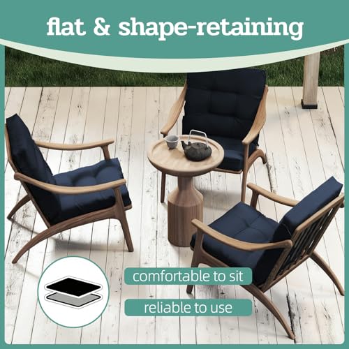 Outdoor Chair Cushions 42x21x4 Inch Set of 2, Dark Blue | Patio Cushions for Dining Rocking Chairs, High Back Soft Seat Pad with Ties, Waterproof Fade Resistant, Indoor Outside Use - color: Dark Blue