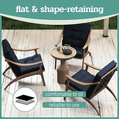 Outdoor Chair Cushions 42x21x4 Inch Set of 2, Dark Blue | Patio Cushions for Dining Rocking Chairs, High Back Soft Seat Pad with Ties, Waterproof Fade Resistant, Indoor Outside Use - color: Dark Blue