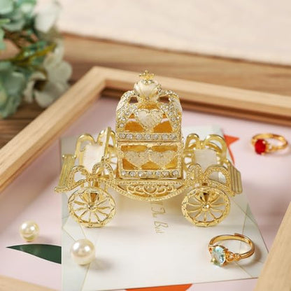 Retro Hollow out Carriage Trinket Box Small Jewelry Boxes Hand-Painted Mother's Day Gift for Women(White) - color: White
