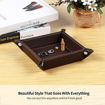 YAPISHI Valet Tray Leather Catchall Jewelry Tray Dice Box Bedside Tray Key Phone Coin Change Watches and Candy Holder Sundries Entryway Tray | PU Leather Nightstand Dresser Coffee Table Organizer Caddy for Pocket Stuff,Jewelry,Dice,Coins,Wallet,Watch,Ring