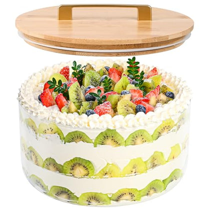 Glass Trifle Bowl with Airtight Lid, 155oz Large Salad Bowl, Glass Serving Bowl for Popcorn, Cake, Salad, Fruit, Baking, Dessert and Party Diy, BPA Free, Oven, Dishwasher Safe - size: 9 INCH