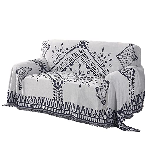 H.VERSAILTEX Reversible Sofa Cover Couch Cover for Dog Sofa Slipcover for Most Shape Sofa Furniture Protector with Tassels Sectional Couch Cover (Large: 71" x 102", Navy/White) - color: White/Navy, size: Large