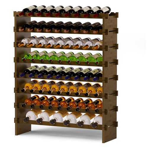 Bamboo Large Wine Rack, 8-Tier Freestanding Floor Bottle Storage Holder | 69-Bottle Storage | Wooden Wine Storage Organizer Shelves for Kitchen Bar, Cellar, & Dining Room | Walnut | Anti-Tip Kit - color: Walnut 8-tier