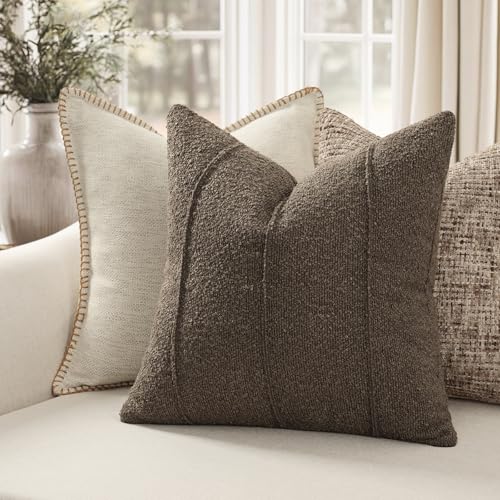 YCOLL Brown&Beige Textured Boucle Throw Pillow Covers
