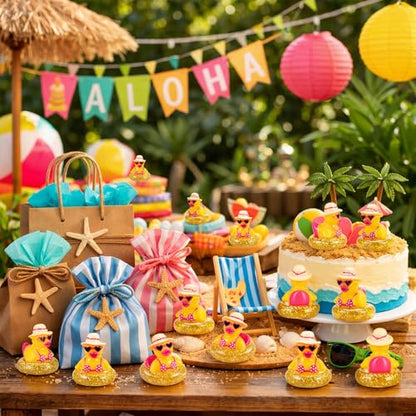 RoundFunny 50 Pcs Mini Ducks Bulk Resin Bikini Duck Figurines for Cruises | Miniature Duck for Summer Beach Pool Party Favors, Hawaii Duckies Figure for Dollhouse Hide DIY Craft, Garden Landscape Decor - style: Bikini Duck