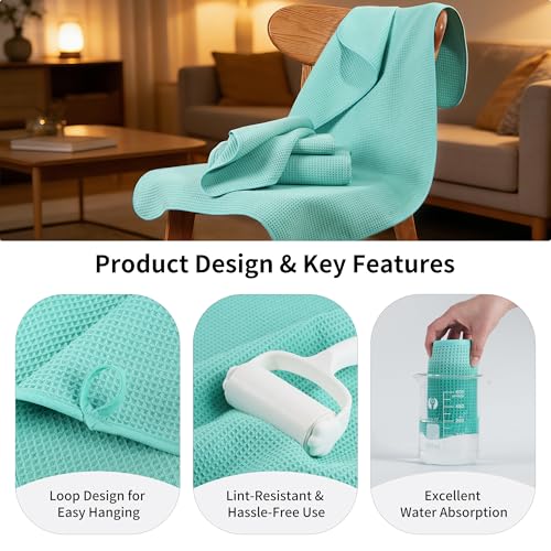 MICROFI Waffle Weave Bath Towel Set, Microfiber, 4 Pieces (Body/Hair/Hand/Face), Quick Dry, Lightweight, Super Absorbent, Lint Free, 380 GSM (Turquoise) - color: Turquoise