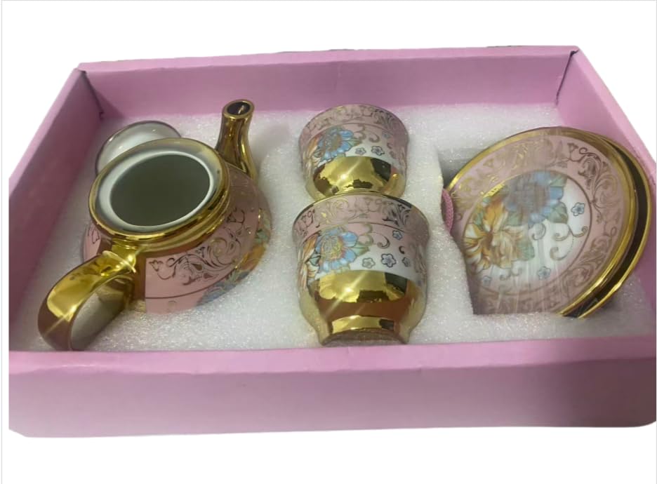 Luxury Ceramic Tea Cup and Teapot Set, 5 Pieces, Gold Plated Floral Design, Gift Box (2 Cups, 2 Saucers, 1 Teapot, Mixed Color, 2.2 × 2.56 in) - color: 6 cups 6 dishes 12 sets/box {color mixed}