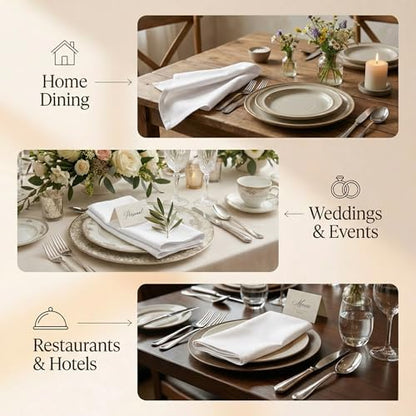 ACCENTHOME Accent Home 100% Cotton Napkins, Delicate Cloth Napkins for Dinners, Parties and Weddings，18 x 18 Inch Set of 12 - White | 100% Pure Cotton Napkins, Economy Pack, Multi Purpose Use, Machine Washable, Cotton - color: 12 - White - Twill, size: 18