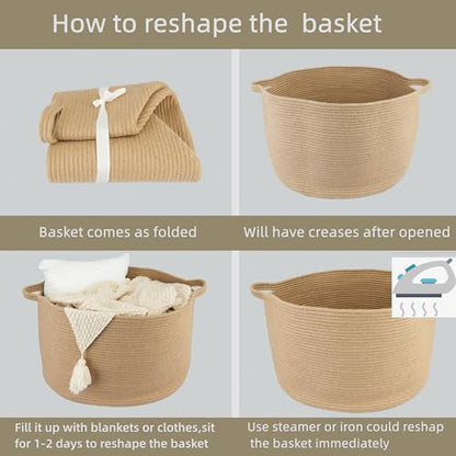 XUANGUO Extra Large Jute Rope Round Storage Basket 22" x 12" | Woven basket for blankets, toys, towels, laundry, nursery, living room and pet toy storage. - color: jute