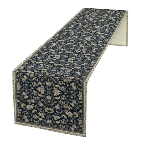 Vintage Boho Floral Table Runner, Morris Rustic Country Farmhouse Dark Blue Grey Retro Flower Pattern for Home Kitchen Table Decor Dining Coffee Room Party Decor 13x36in - color: Vintage-15, size: 13x36in