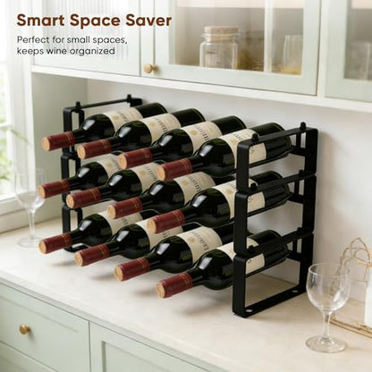 Wine Rack for Countertop – Stackable Freestanding Bottle Organizer for Kitchen, Pantry, Bar Cabinet & Small Spaces – Compact Metal Shelf & Modular Storage Stand (3-Tier) - size: 3-Tier