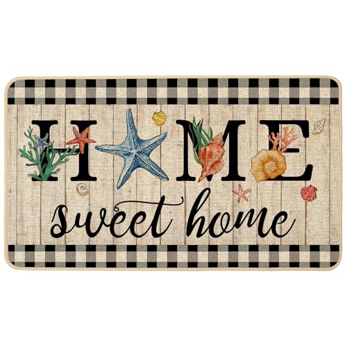 ORTIGIA Summer Ocean Starfish Doormat Home Sweet Home Indoor Outdoor Patio Welcome Door Mats Non-Slip Durable Entrance Mat for Home Entrance Outside Entry Yard Floor Patio 17x29 INCH - color: Starfish, size: 1'5" x 2'5" (Rectangular)