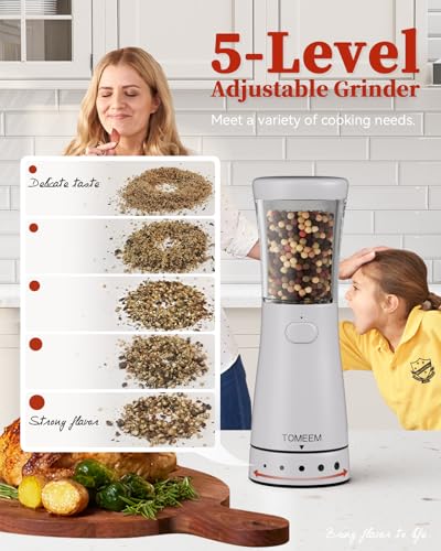Electric Salt and Pepper Grinder Set with Storage Base, Stainless Steel Rechargeable Salt and Pepper Grinder Set with 4.5 oz Large Capacity, 1.8" Wide Mouth, Adjustable Coarseness, Ideal for Kitchen - color: Matte White