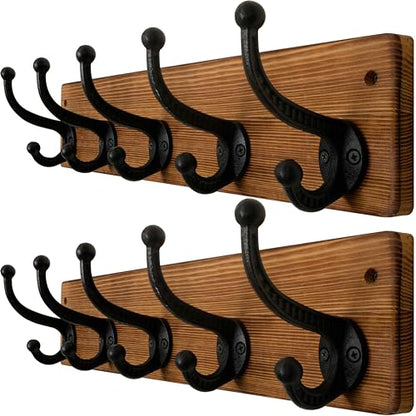 WEBI Rustic Coat Rack Wall Mount,5 Cast Iron Coat Hooks Wall Mounted,Heavy Duty Wall Coat Hanger Hooks for Hanging Coats,Clothes,Brown,2 Packs - color: Brown, size: 17 Inch(2 Packs)